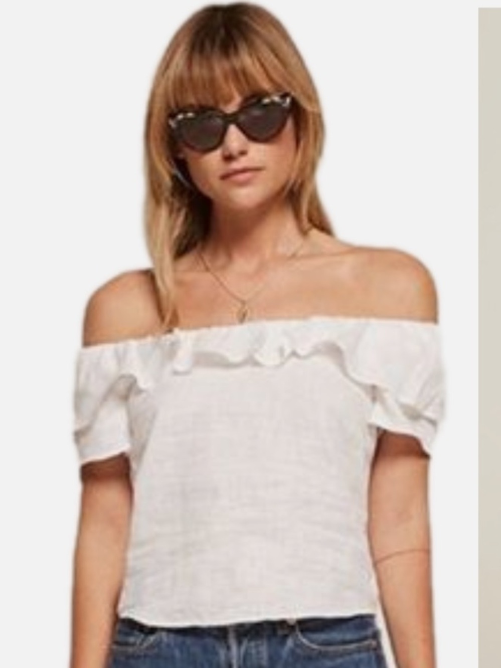 REFORMATION Athena Linen Off-Shoulder Ruffled Top